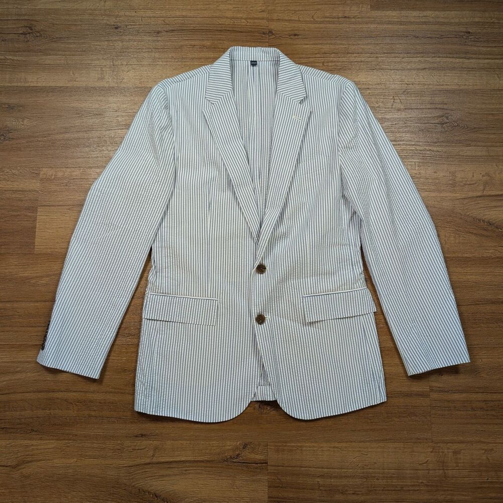 J Crew Thompson Seersucker 2 Button Blazer Men's 38 Blue White Pin Striped NWT